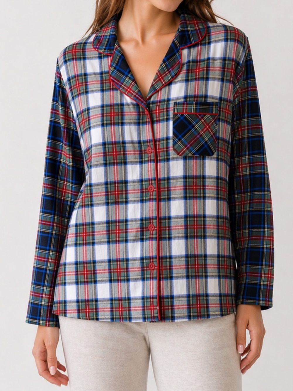 TAHARI 100%‎ Cotton pyjama top buttoned shirt size medium - plaid - NWT